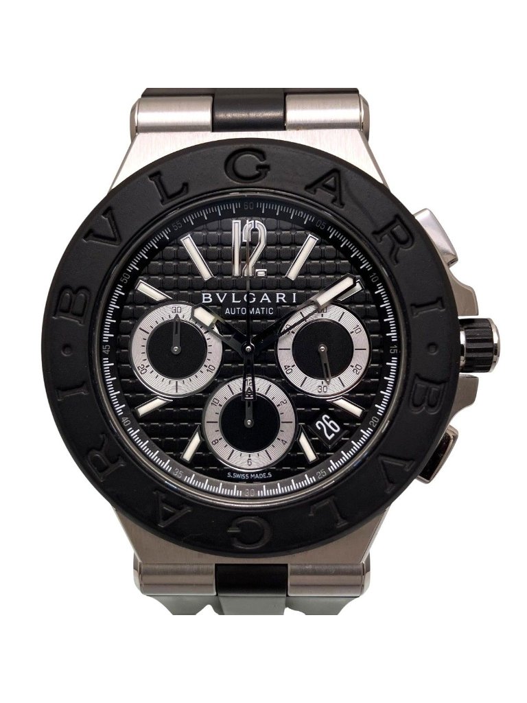 Bvlgari Diagono Watch Ss Rubber Automatic Black Dial